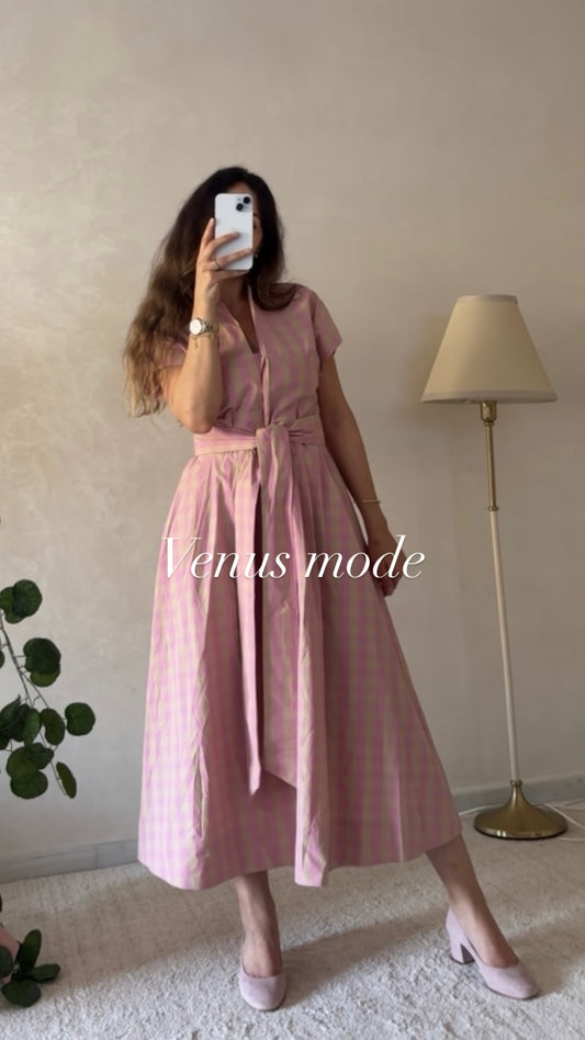 Robe Longue  Rose à Carreaux