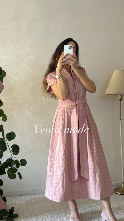 Robe Longue  Rose à Carreaux
