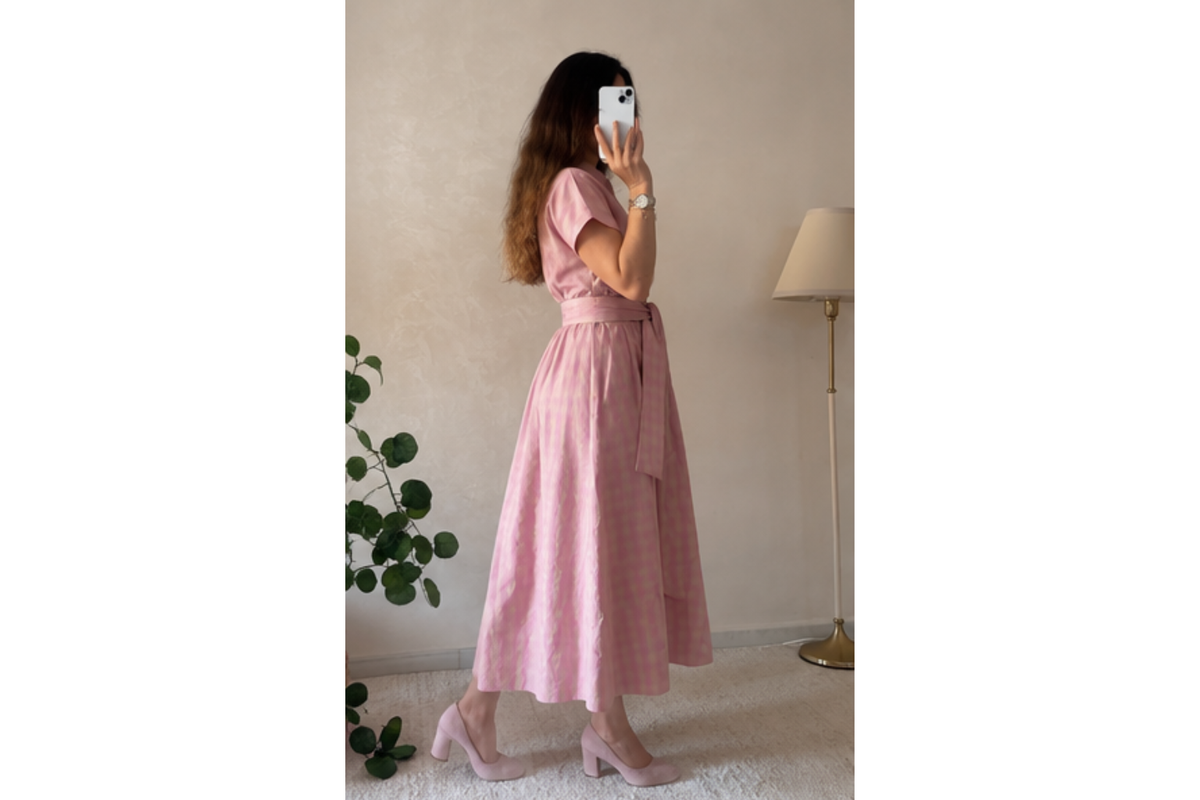 Robe Longue  Rose à Carreaux
