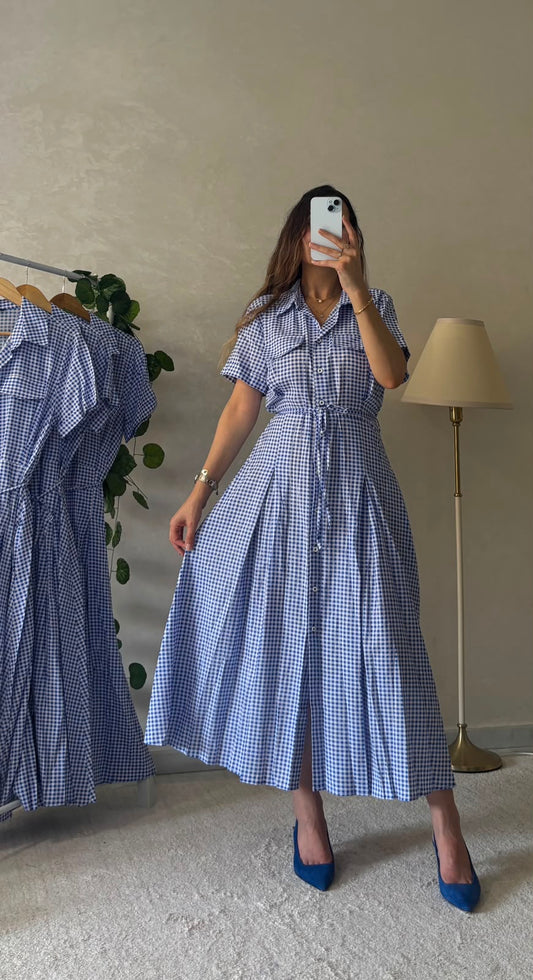 Robe en Lin à Carreaux